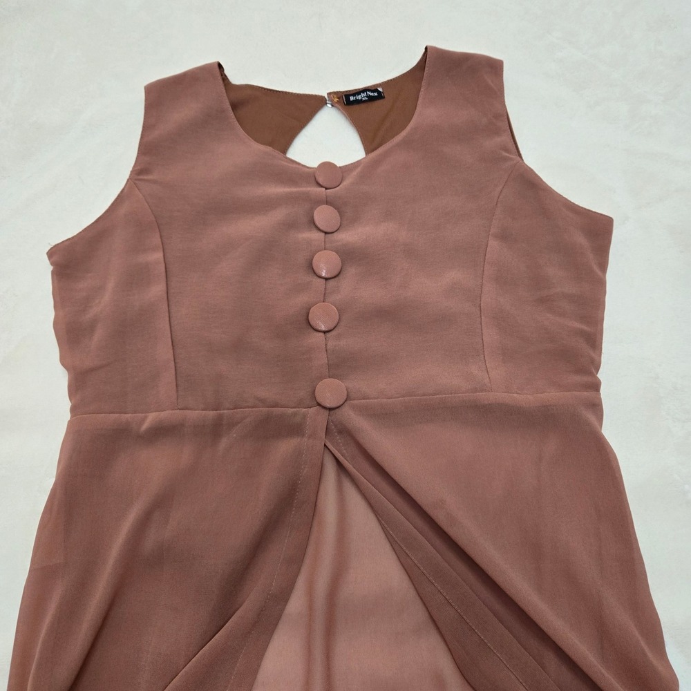 Bright Nex Mauve Pink Sleeveless Button Front Slit Maxi Dress Overlay XL Keyhole - Picture 5 of 12